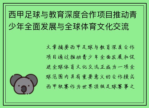 西甲足球与教育深度合作项目推动青少年全面发展与全球体育文化交流